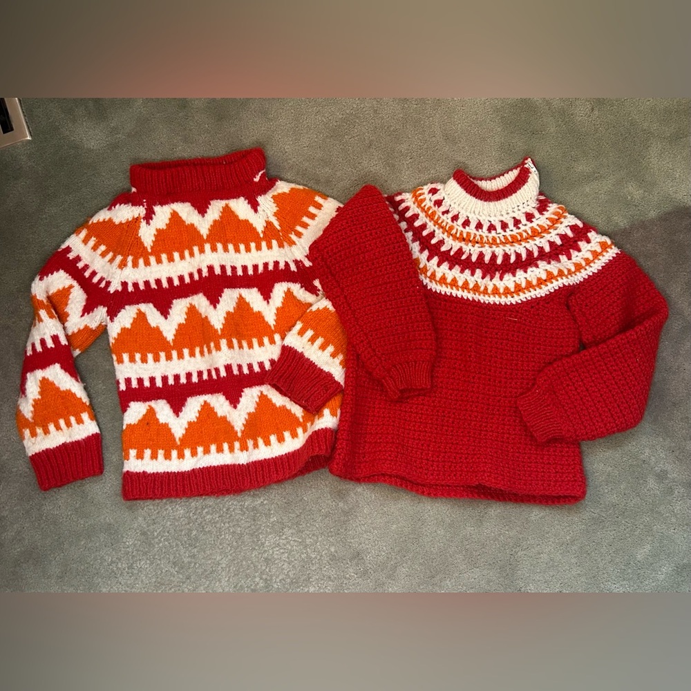 Two Handmade Child Knit Sweaters Size 4T/5T
